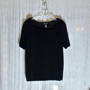 Dialogue-Black Fitted/Ribbed Short Sleeve Top